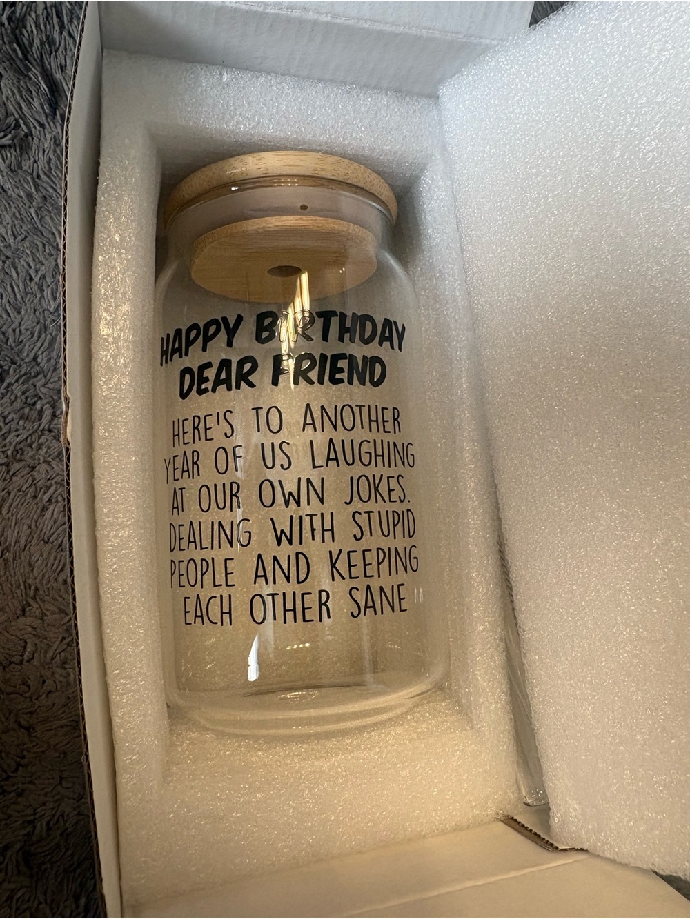 ⭐️5/$15! Happy Birthday Dear Friend Glass Jar with Wooden Lid Gift